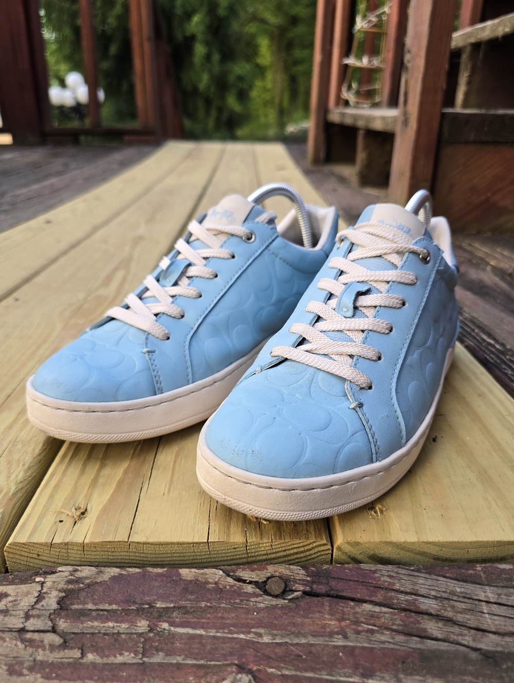 Coach Womens Clip Sneaker Signature Leather Casual Low Blue Size 8.5 CJ503